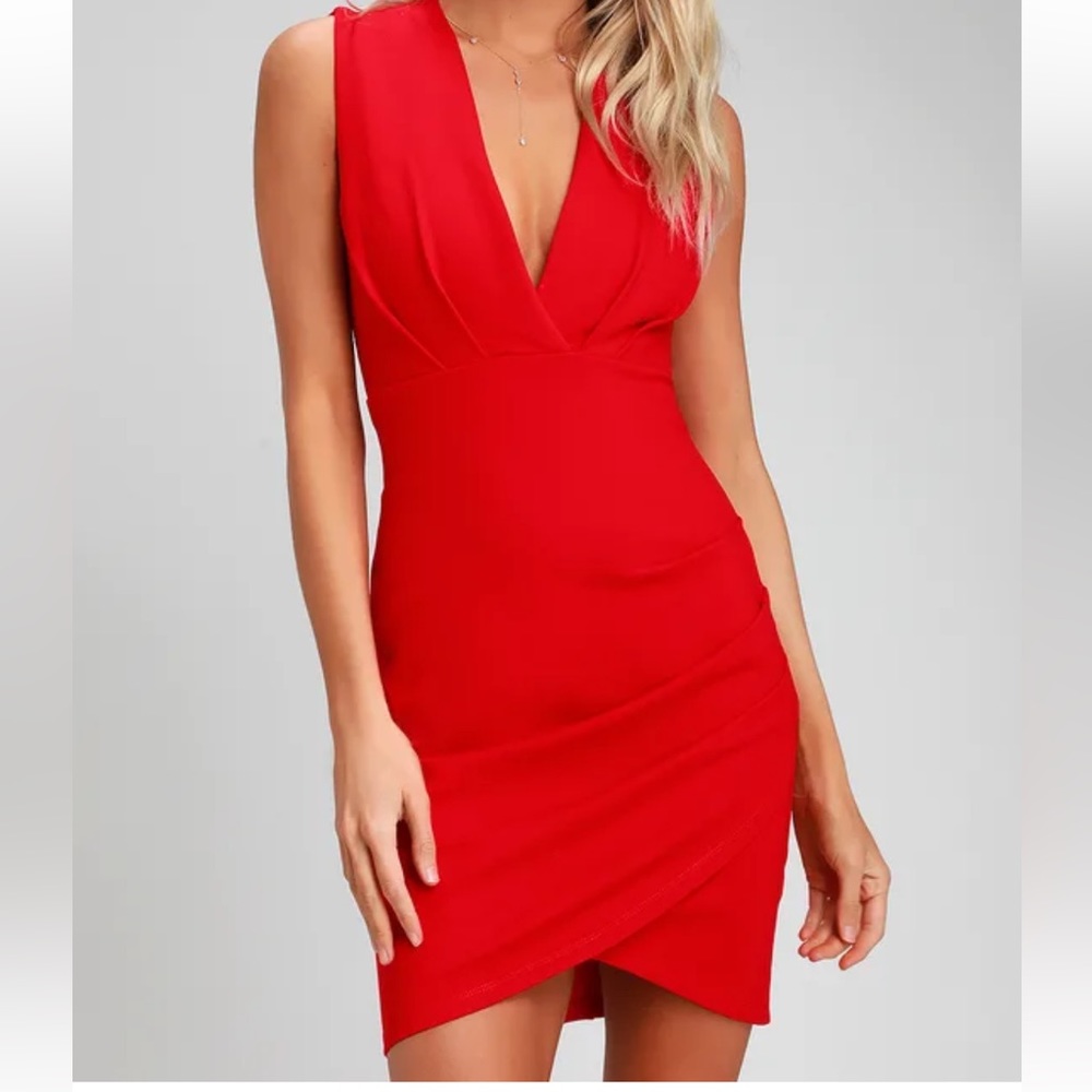 NWT Lulus Cocktail Hour Red Wrap Dress Sz L